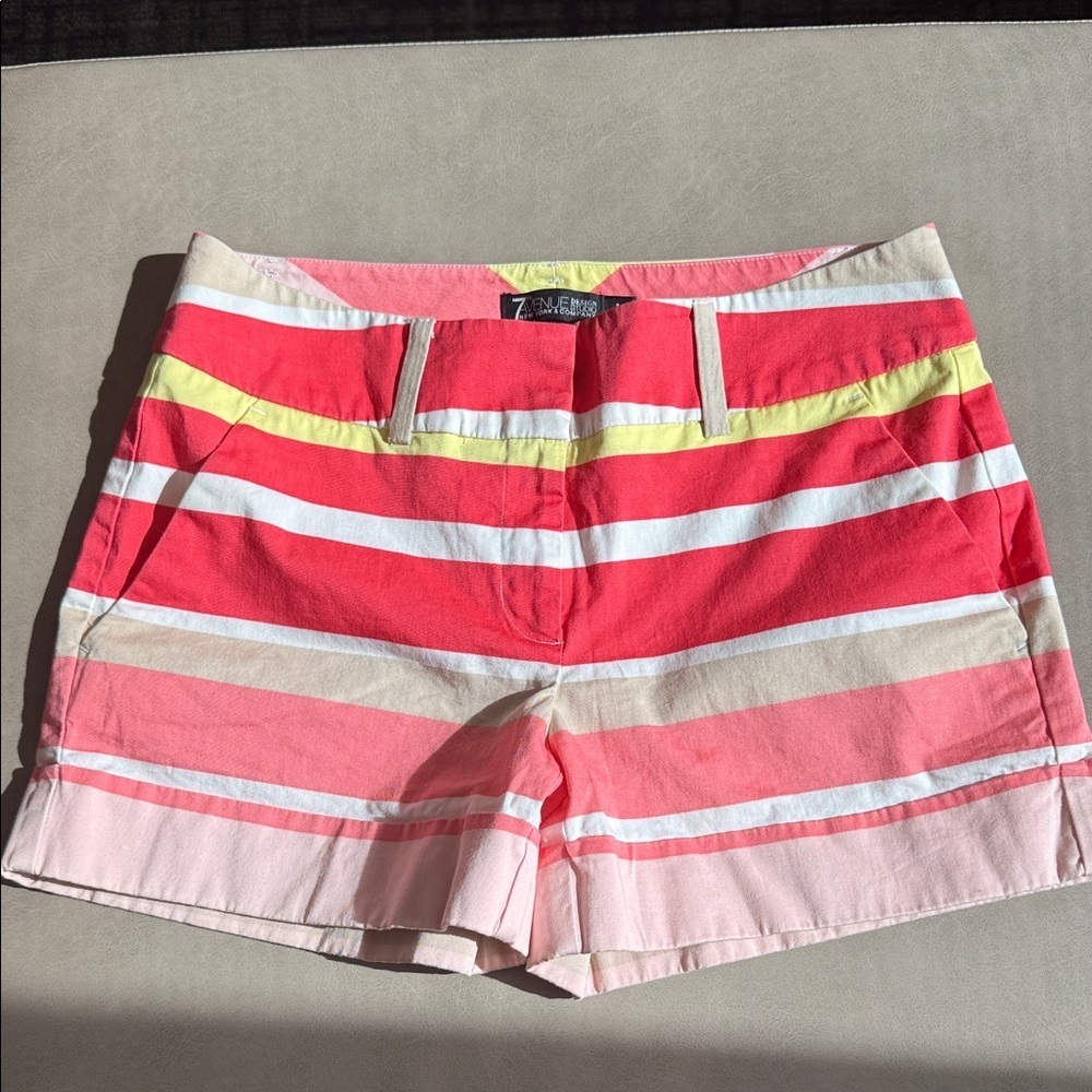 New York & Company Pink and Yellow Striped High Waist Shorts